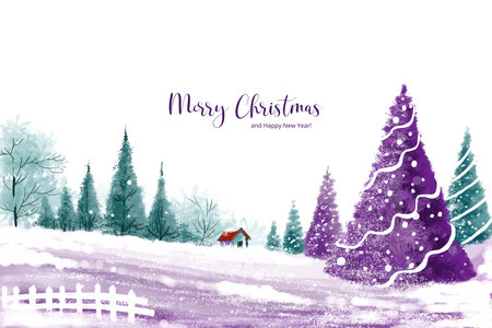 Impressive christmas trees in winter landscape with snow card backgroundのイラスト素材