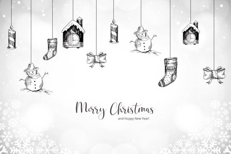 Decorative christmas elements sketch holiday card backgroundのイラスト素材