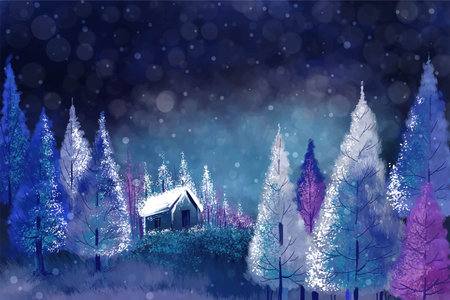 Christmas winter scenery of cold weather and frost christmas tree backgroundのイラスト素材