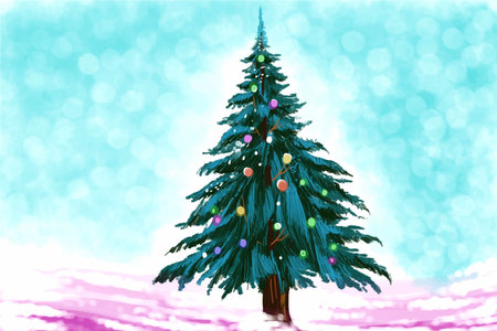 Merry christmas and happy new year landscape tree card holiday backgroundのイラスト素材