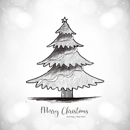 Hand draw winter christmas tree sketch holiday card backgroundのイラスト素材