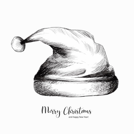 Hand draw christmas santa hat sketch on white backgroundのイラスト素材