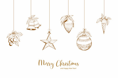 Beautiful decorative christmas elements sketch set backgroundのイラスト素材