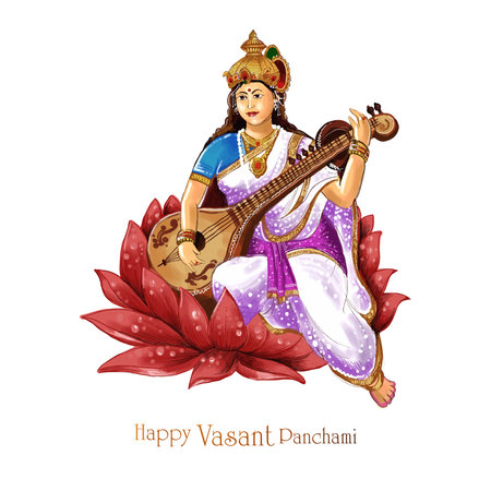Vasant panchami on indian god saraswati maa religious card designのイラスト素材