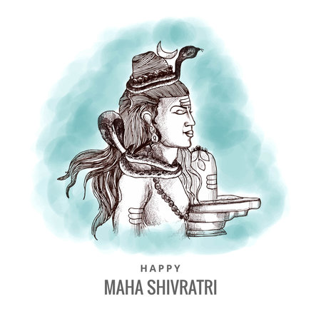 Hand draw hindu lord shiva sketch for indian god maha shivratri festival backgroundのイラスト素材
