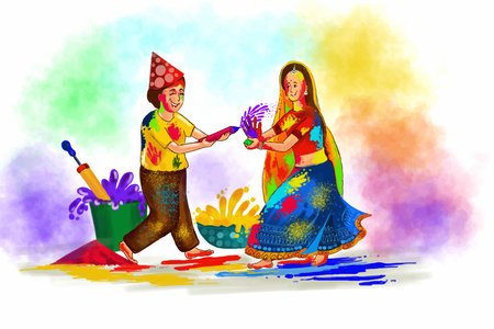 Beautiful playing festival of colors happy holi colorful backgroundのイラスト素材