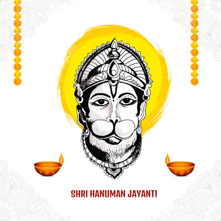 Hand draw hanuman face sketch for hanuman jayanti card backgroundのイラスト素材