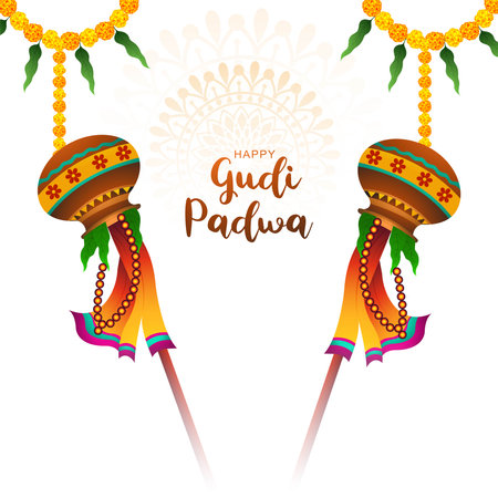 Gudhi padwa spring festival for traditional card illustration backgroundのイラスト素材