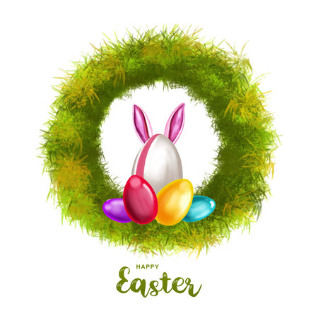 Happy easter holiday with painted egg with rabbit ears card designのイラスト素材