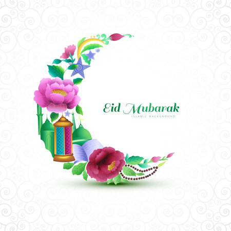 Eid mubarak with decorative moon islamic card illustration designのイラスト素材