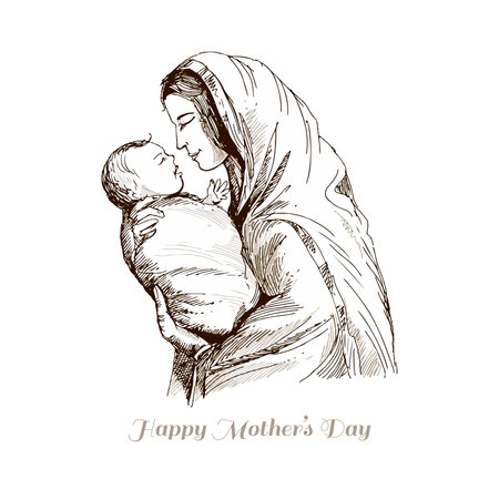 Hand draw sketch mothers day for woman and child love card backgroundのイラスト素材
