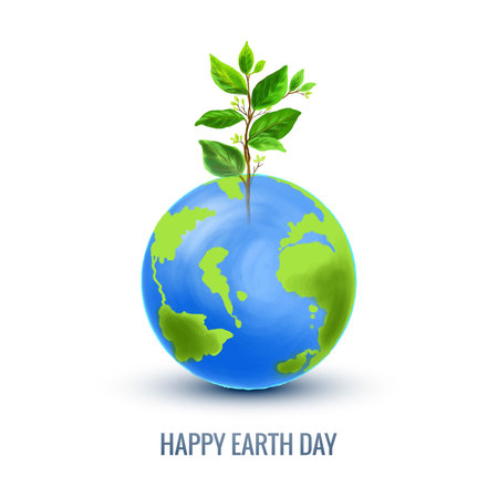 Happy earth day in globe and plant backgroundのイラスト素材