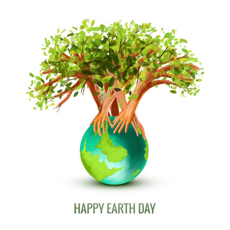 Save the world and hands tree happy earth day backgroundのイラスト素材