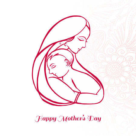 Hand draw strock happy mothers day for woman and baby child love cardのイラスト素材