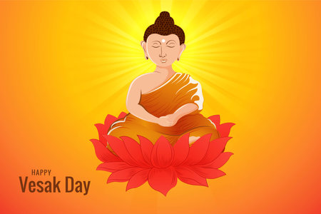 Buddha on lotus flower greeting card on happy vesak day backgroundのイラスト素材