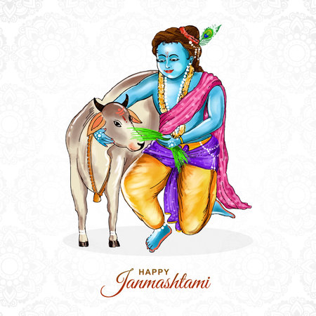 Colorful religious krishna janmashtami cardのイラスト素材