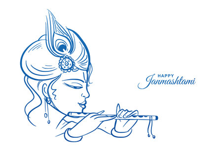 Happy janmashtami greetings with lord krishna sketch card designのイラスト素材