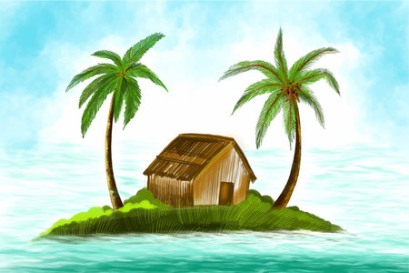 Spring landscape scene on the beach backgroundのイラスト素材