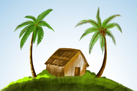Spring landscape coconut tree in house backgroundのイラスト素材