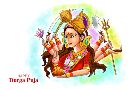 Indian god durga in happy durga puja subh navratri backgroundのイラスト素材