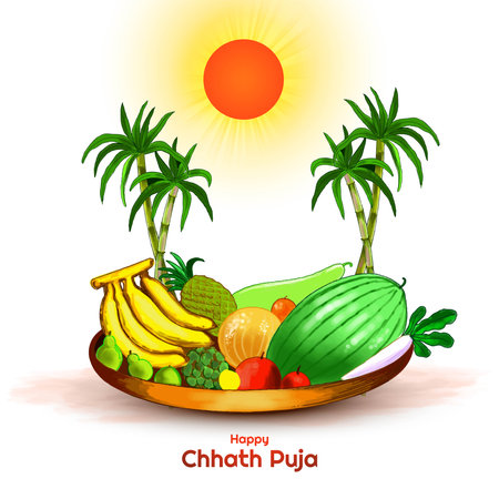 Happy chhath puja holiday background for sun festival of indiaのイラスト素材