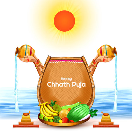 Beautiful happy chhath puja festival card backgroundのイラスト素材