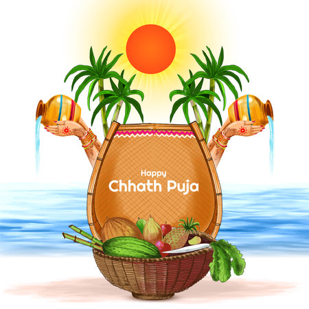 Beautiful happy chhath puja festival card backgroundのイラスト素材
