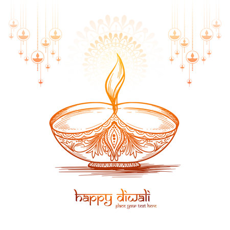 Diwali diya sketch festival of light lamp holiday card backgroundのイラスト素材
