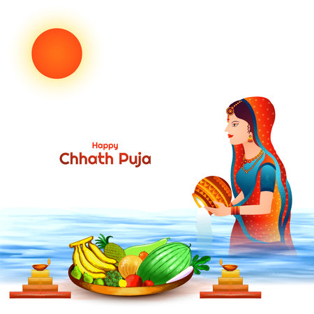 Happy chhath puja holiday background for sun festival of indiaのイラスト素材