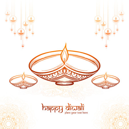 Hand draw sketch diwali oil lamp festival backgroundのイラスト素材