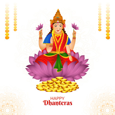 Goddess maa laxmi with coins for indian festival dhanteras backgroundのイラスト素材