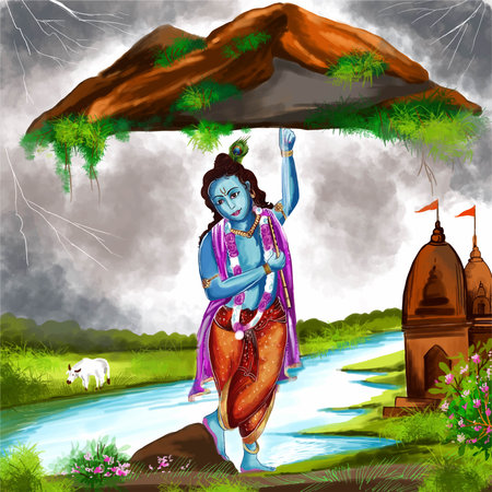 Govardhan puja with lord krishna greeting card designのイラスト素材