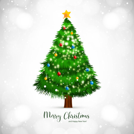 Christmas tree in winter holiday card backgroundのイラスト素材