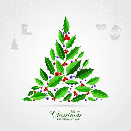 Beautiful christmas set of green leaf tree card backgroundのイラスト素材