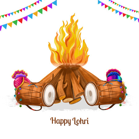 Punjabi festival happy lohri holiday card backgroundのイラスト素材