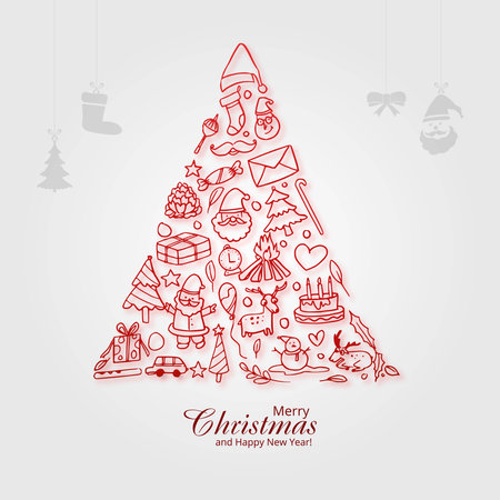 Christmas set of icons tree holiday celebration card designのイラスト素材