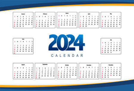 Beautiful colorful 2024 english calendar template designのイラスト素材