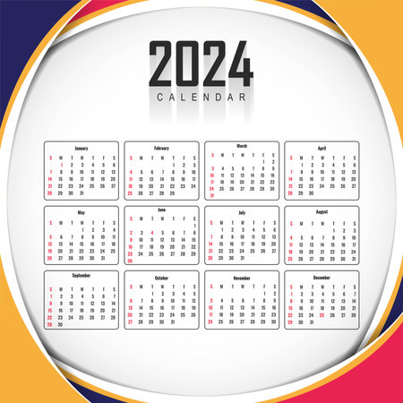 Elegant wave style 2024 new year calendar designのイラスト素材