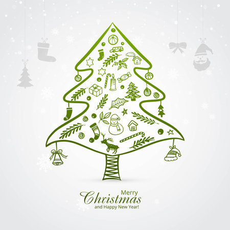 Decorative christmas green tree winter holiday card backgroundのイラスト素材