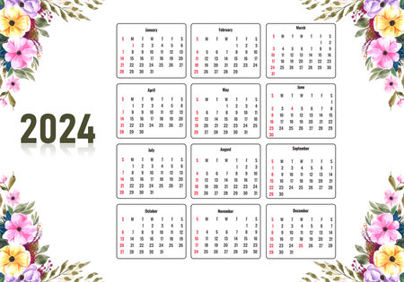 Modern flower 2024 calendar template designのイラスト素材