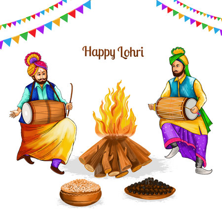 Happy lohri and baisakhi cultural sikh festival celebration card designのイラスト素材