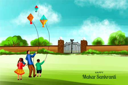Happy makar sankranti landscape card holiday backgroundのイラスト素材