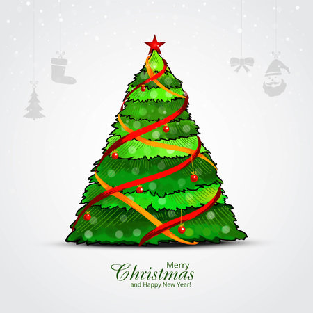 Christmas tree in winter holiday card backgroundのイラスト素材