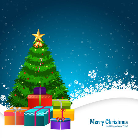 Holiday decorative christmas tree greeting card with gift boxes backgroundのイラスト素材
