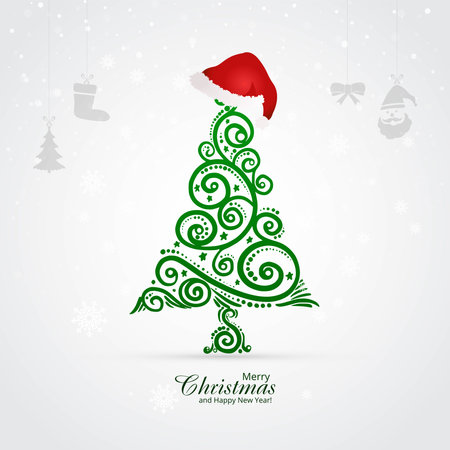 Artistic floral christmas tree card holiday backgroundのイラスト素材