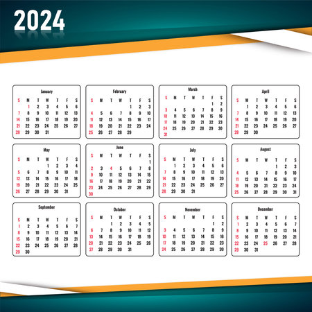2024 new year calendar template in business style wave designのイラスト素材