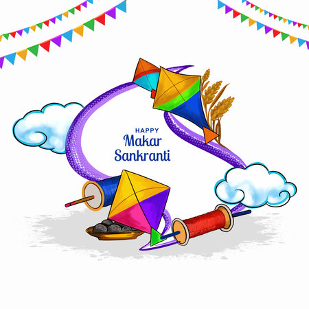 Happy makar sankranti celebration colorful kites card designのイラスト素材