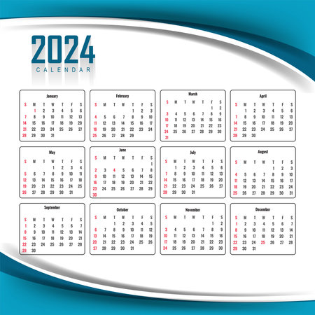 Beautiful wave style 2024 new year calendar designのイラスト素材