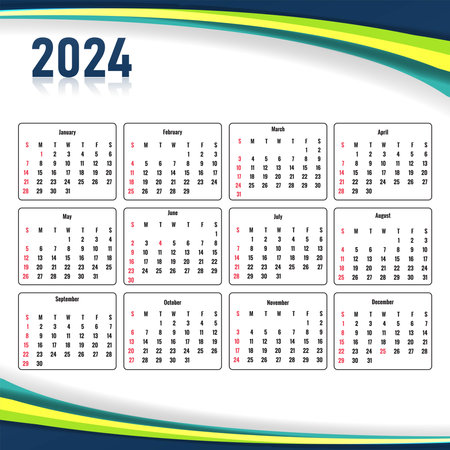 Happy new year 2024 calendar template designのイラスト素材