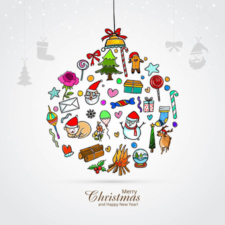 Beautiful christmas set of icons ball holiday card backgroundのイラスト素材
